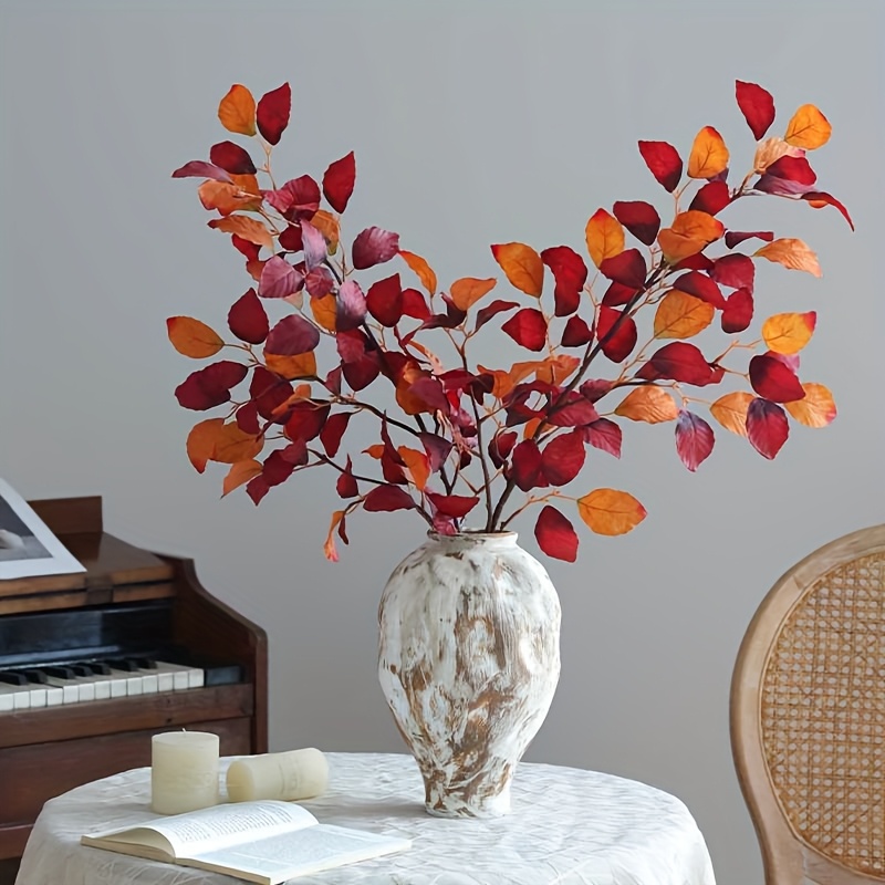 TEMU 2pcs Faux Leaves Artificial Plants, Home Wedding Party Decor Thanksgiving Christmas Decorations