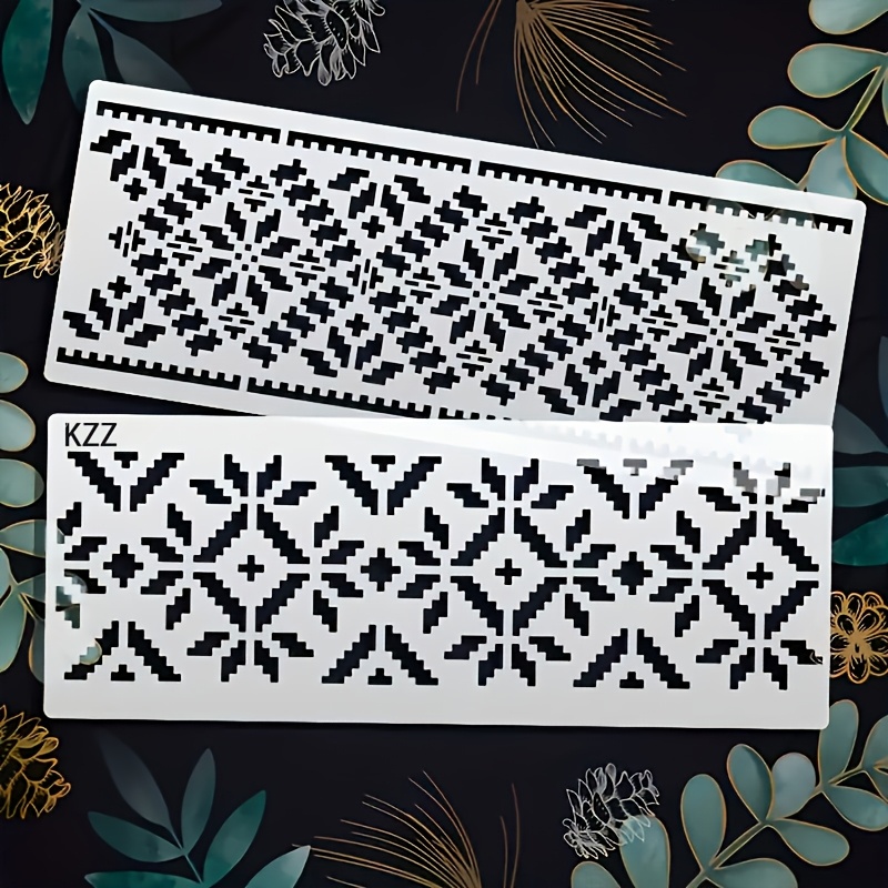 TEMU Kzz 2pcs Modern Style Mosaic Stencils, Embroidery Templates With Pixel Geometric Patterns For Sewing Supplies, Fabric, Clothing, Canvas, Paint,