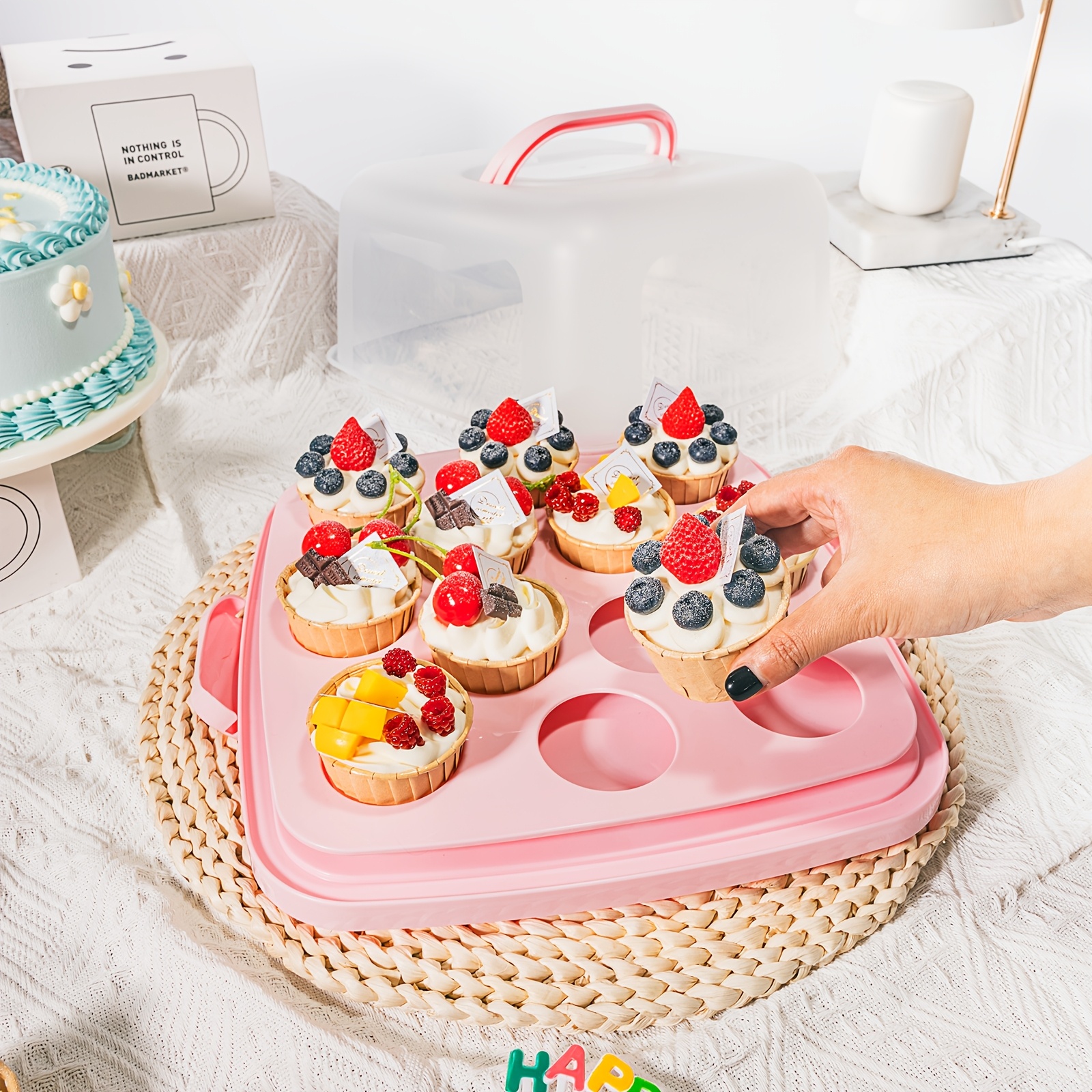 Square Pink Cake Turntable Cake Stand Set DI QIU REN Pcs Dessert - Main Image