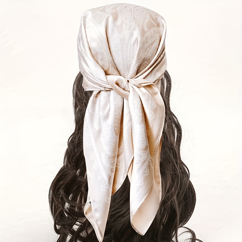 TEMU An Elegant Beige Headscarf, Featuring Exquisite Design And Made From Lightweight Breathable Polyester Fiber, Perfect For Summer Beach And Casual