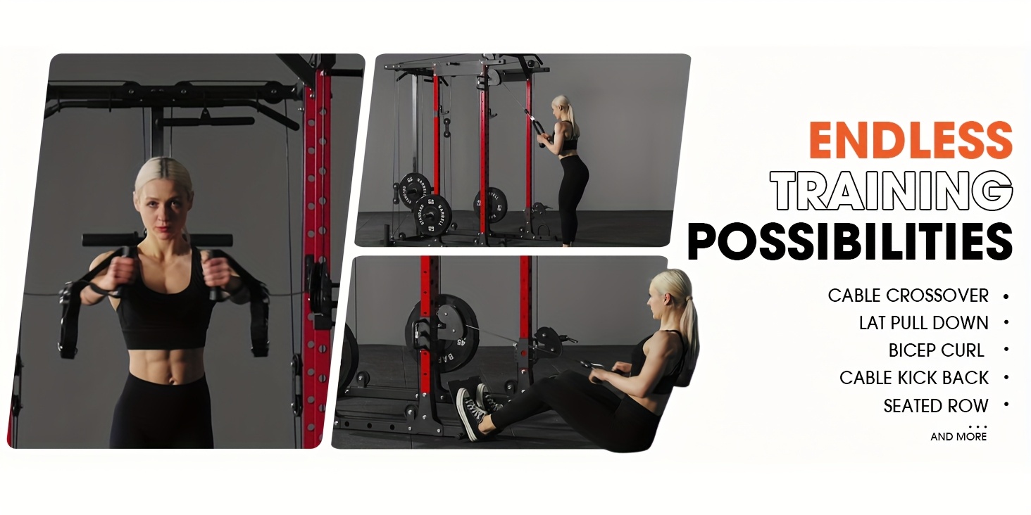 8 in 1 power rack cage with 1500lb capacity cable crossover machine multi function squat rack with j hooks dip bars and     plate loaded home gym equipment red Product details 2