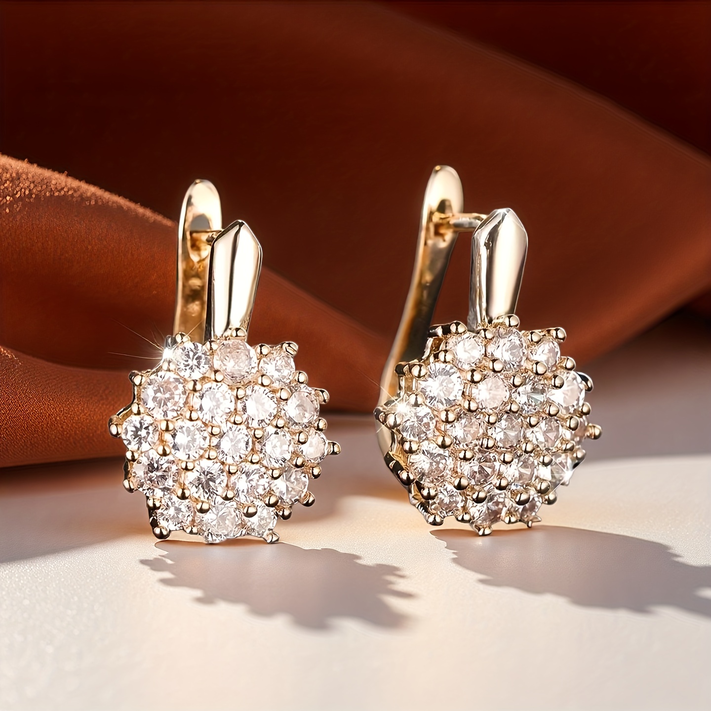 TEMU A Luxurious And Elegant Style Sunflower-shaped Earring Set With Synthetic Cubic Synthetic Zirconia. Elegant And Sexy Floral Stud Earrings Are