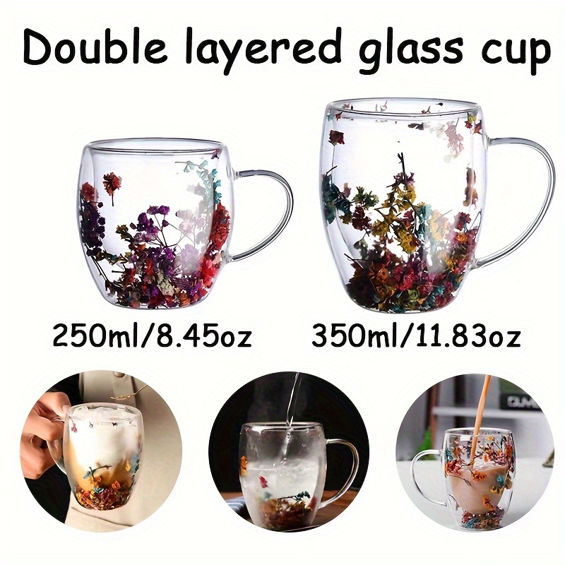 

Elegant Double-walled Glass Coffee Mug 8.45oz/11.83oz - Perfect For Tea, Juice & Water - Ideal For Kitchen, Restaurant, Birthday Parties