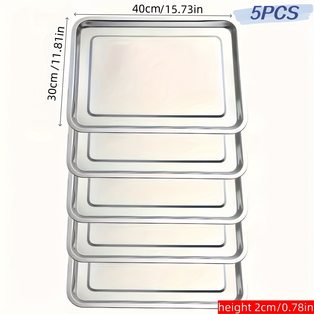 

5pcs/40cm*30cm Stainless Plate - Large Size, Dishwasher Safe, Suitable For Bbq, Snacks, Fruits, Etc. - For Family Dinners And Restaurant Use