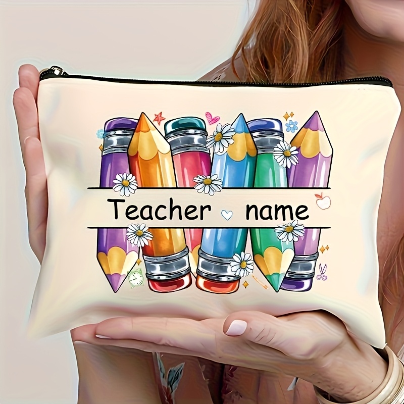 Image of Personalized Custom Teacher's Day Makeup Bag, Gift For Female Teachers And Bridesmaids, Handbag, Travel Storage Organizer, Custom Cosmetic Pouch
