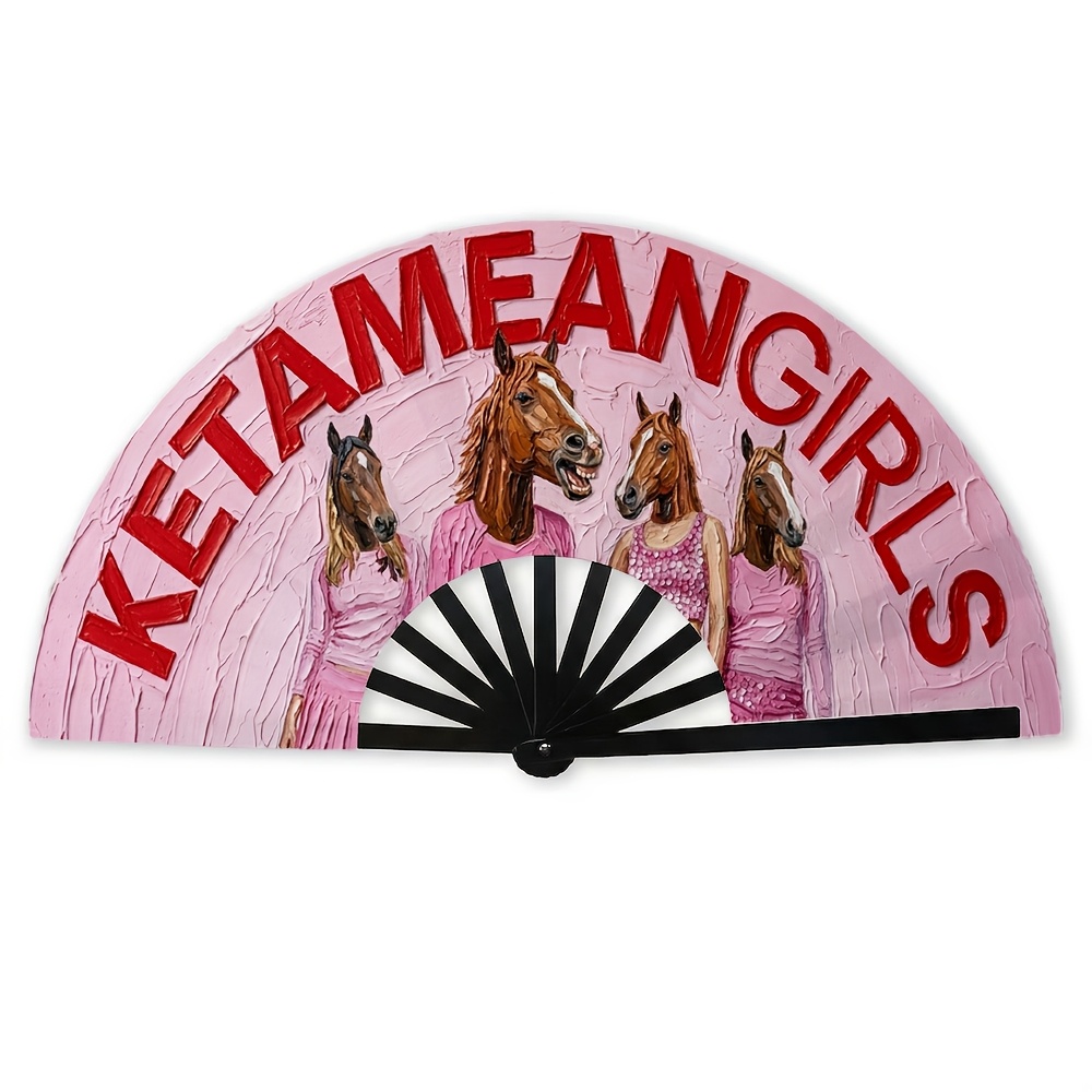 TEMU 1pc Y2k Pink Aesthetic Folding Hand Fan Retro Fashion Figures Compact Handheld Cooling Device For Outdoor Sports, Summer Wedding Guest Favors,