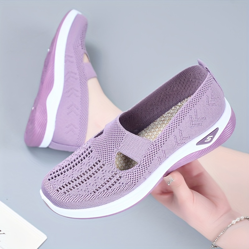 

Women's Solid Color Knitted Flats, Soft Sole Platform Slip On Breathable Shoes, Low-top Walking & Fitness Shoes