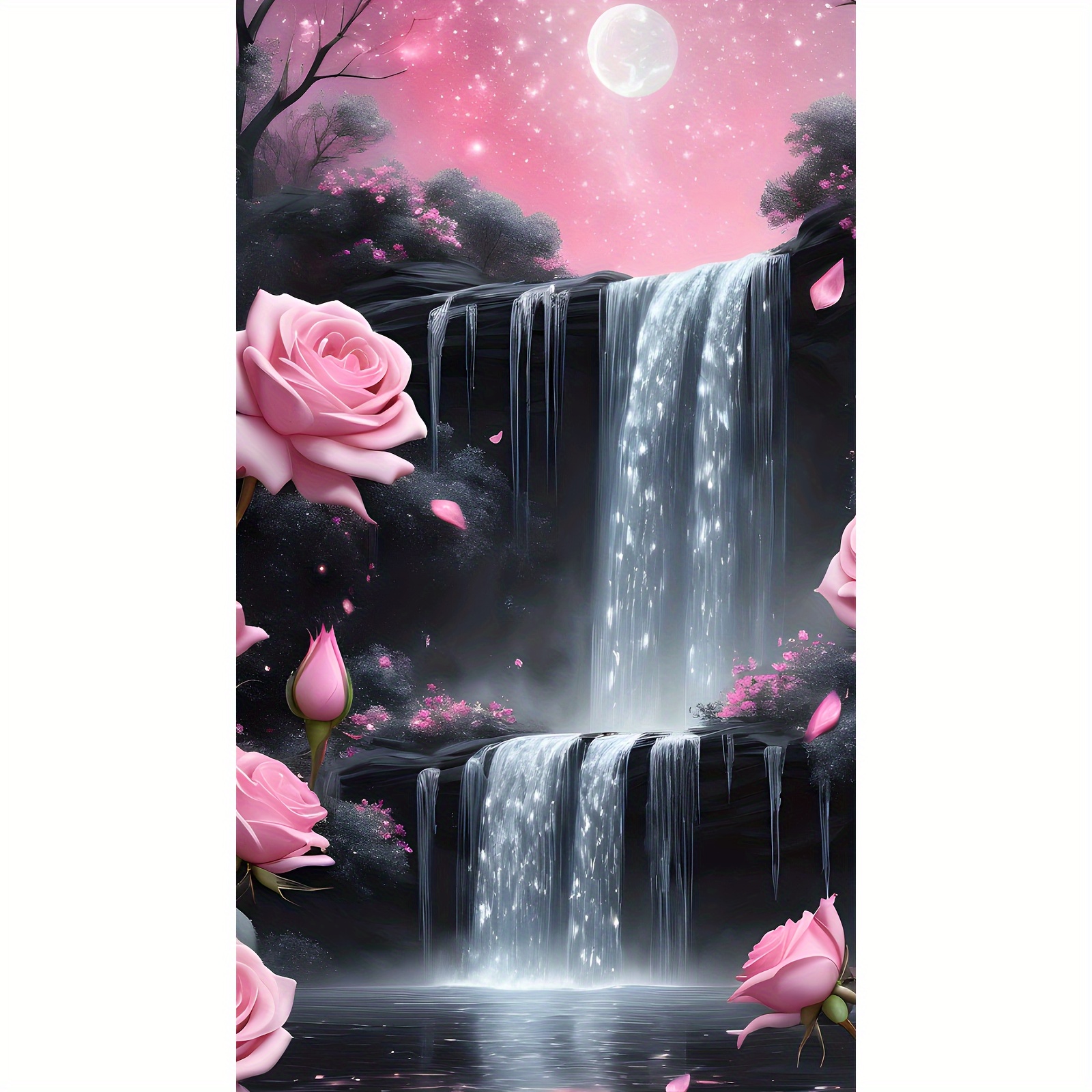 Image of Roses And Decorative Painting Kit For Adults 5ddiy Diamond Painting Art Tools For Beginners With Bright Diamonds And Full Diamonds Diamond Gemstone Wall Art Decoration Gift For Home
