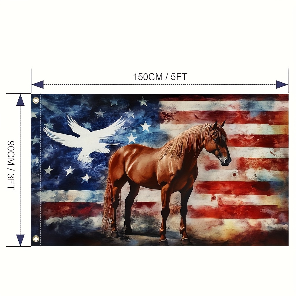 TEMU 1 pz, Bandiera Americana Retro Cavallo, Realizzata in Poliestere per Uso Esterno Senza Alimentazione - Bandiera Multiuso, Colori Vivaci