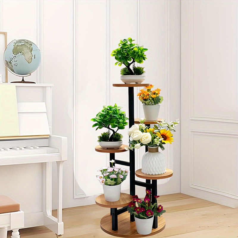 6-Tier Round Plant Stand - Layered Metal & Wood * Indoor/Outdoor  Lightweight Durable New Zealand Pine for Patio, Balcony, Living Room -  Modern Decorative Flower Pot Display Stand, Patio Decoration, ...