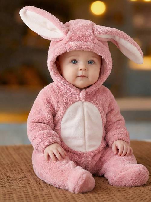 baby girls fall winter essential 3d ear shaped bodysuit plush romper little princess into cute bunny adorable onesie