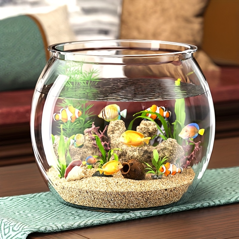 Acouto Runde Fischschale Kunststoff - Bruchfestes Mini Aquarium Für Schreibtisch Deko