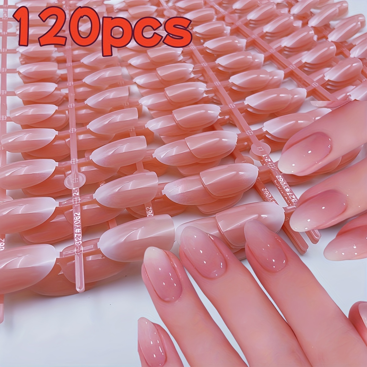 120pcs Medium Size For Lotus Pink, Ombre Oval Press-on Nails With Jelly Glue And Nail File, Perfect For Daily S And Women