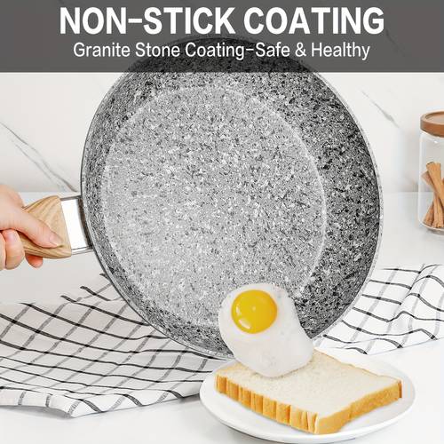 12 inch nonstick frying pan with lid grey granite frying pan with non toxic nonstick coating aluminum with heat resistant handle compatible with all stoves induction to clean