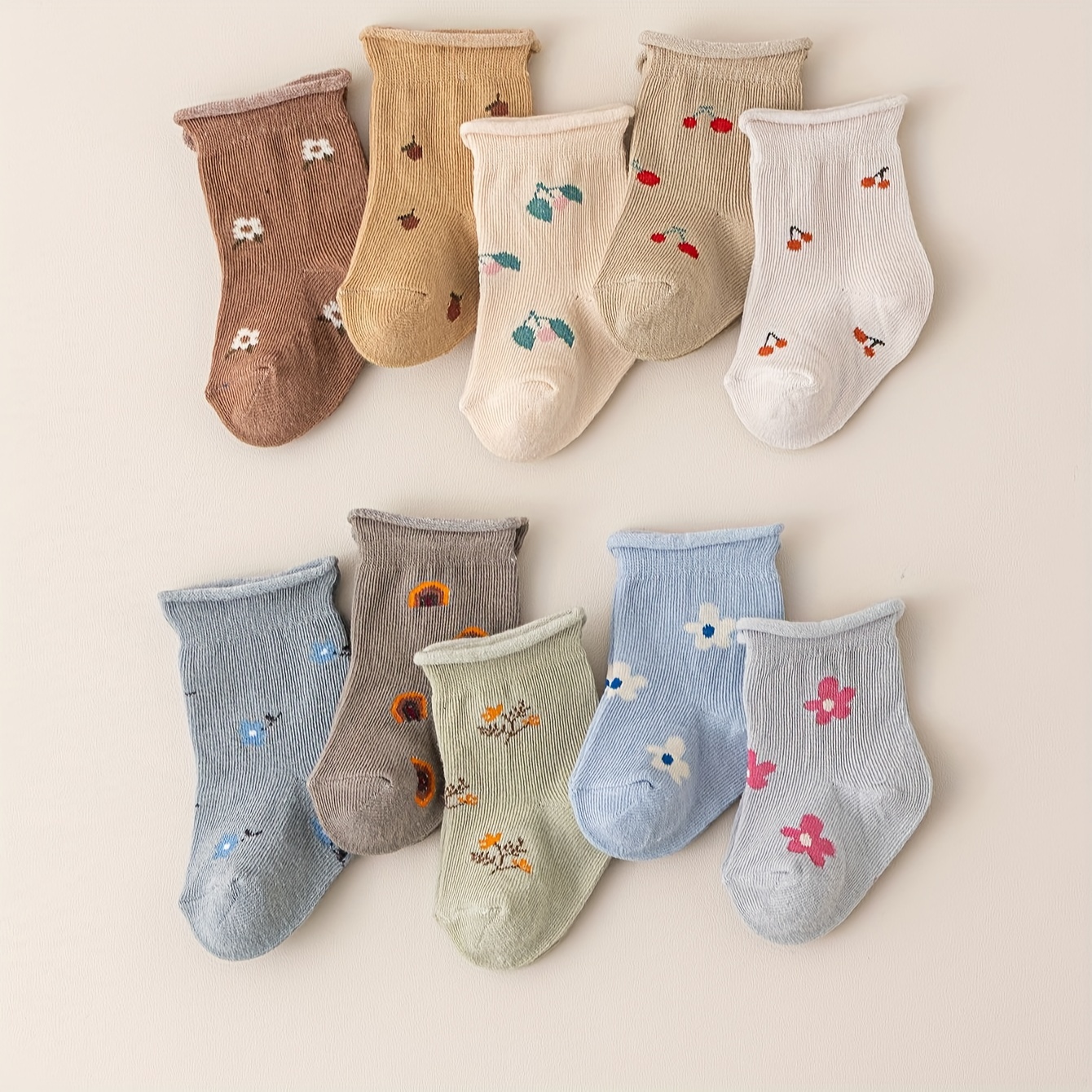 

Flower Pattern 10 Pairs Baby Girls Short Socks, Comfy Breathable Sweat Resistant Anti-odor Socks For Spring Summer