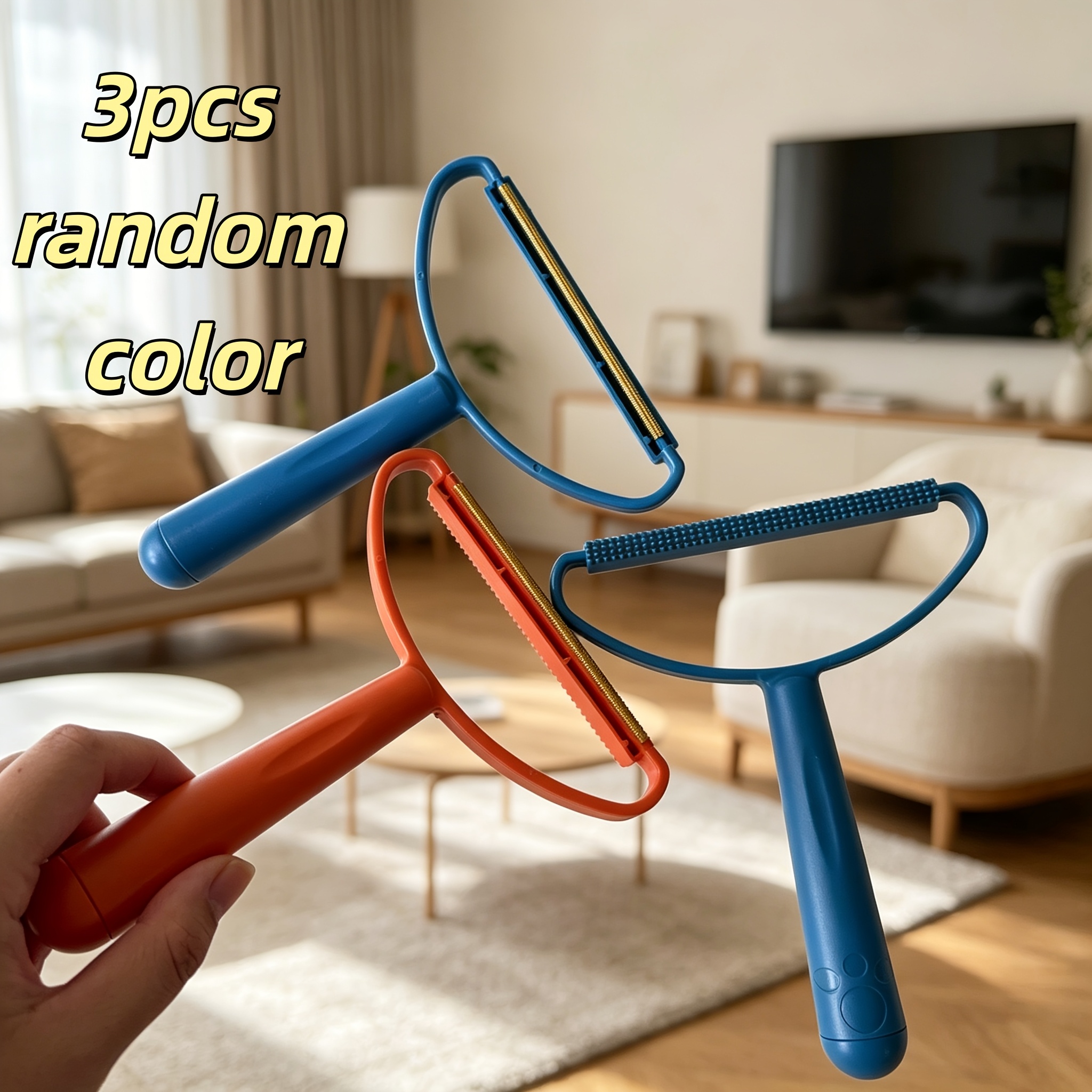 Image of 3pcs Random Colors ~ Portable Manual Lint Remover - Double-sided Fabric Defuzzer, Suitable For Coats, Suit Jackets, And Pet Hair On Bedding