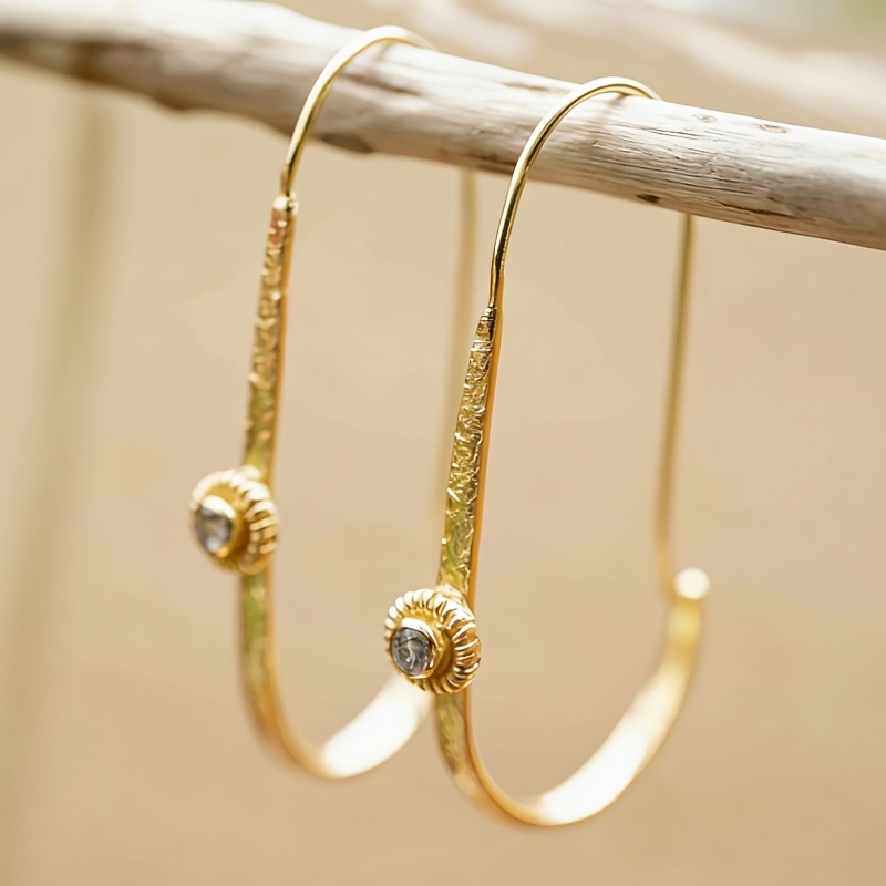 Image of Retro Bohemia Inlay Synthetic U Shape Earrings, Wrinkle Texture Design, Copper Earrings, For Women Daily Party Casual Vacation Fashion Elegant Earrings Jewelry