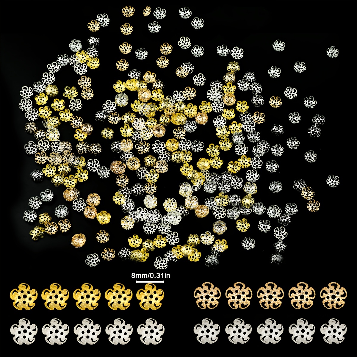 Image of 8mm Approximately 599pcs Five-leaf Hollow Petal Spacer Beads For Diy Bracelet Necklace Jewelry Making Accessories