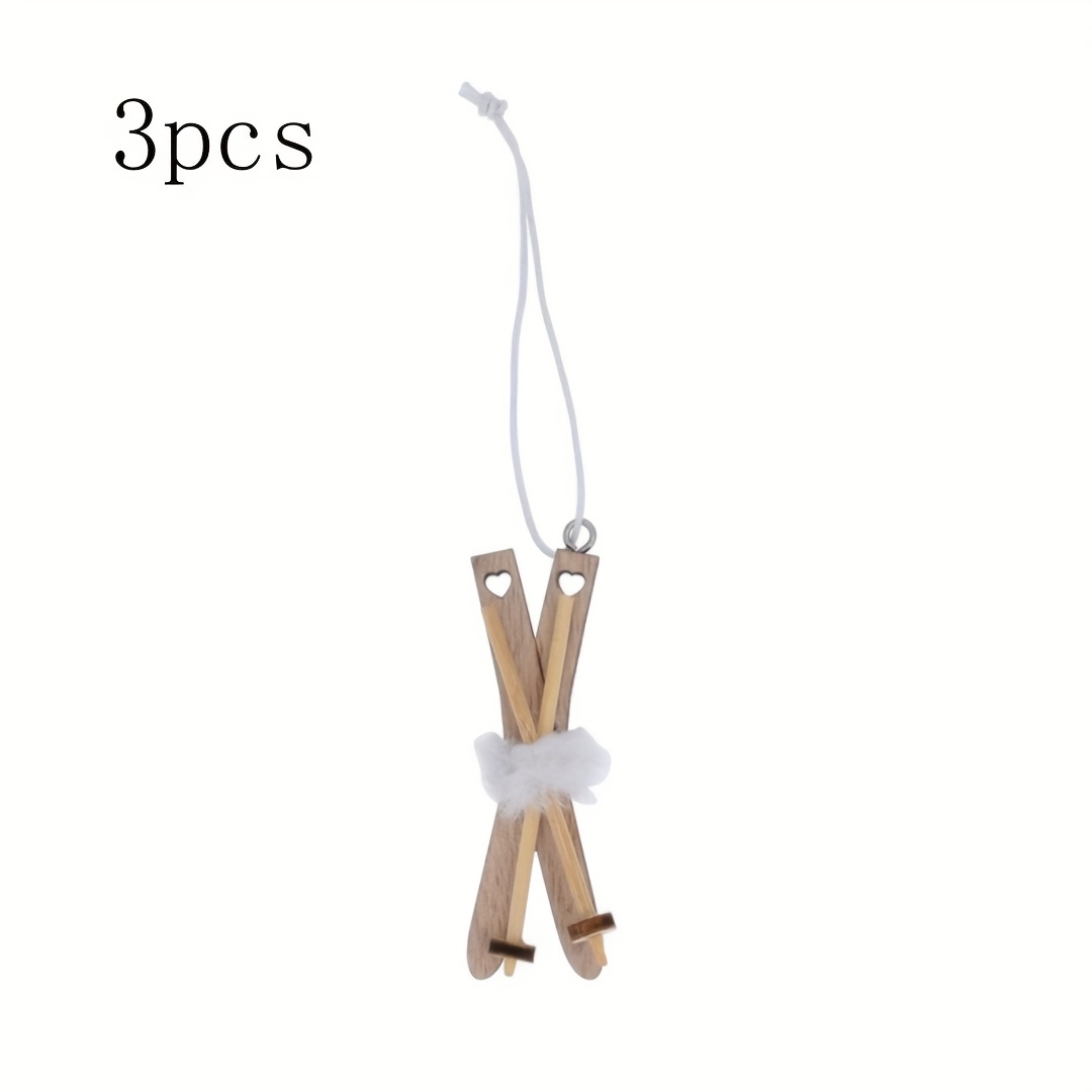 Image of 3pcs Wooden Ski Sock Pendants For Holiday Decorations, Diy Baking & Gift Box Packaging - No Battery Needed
