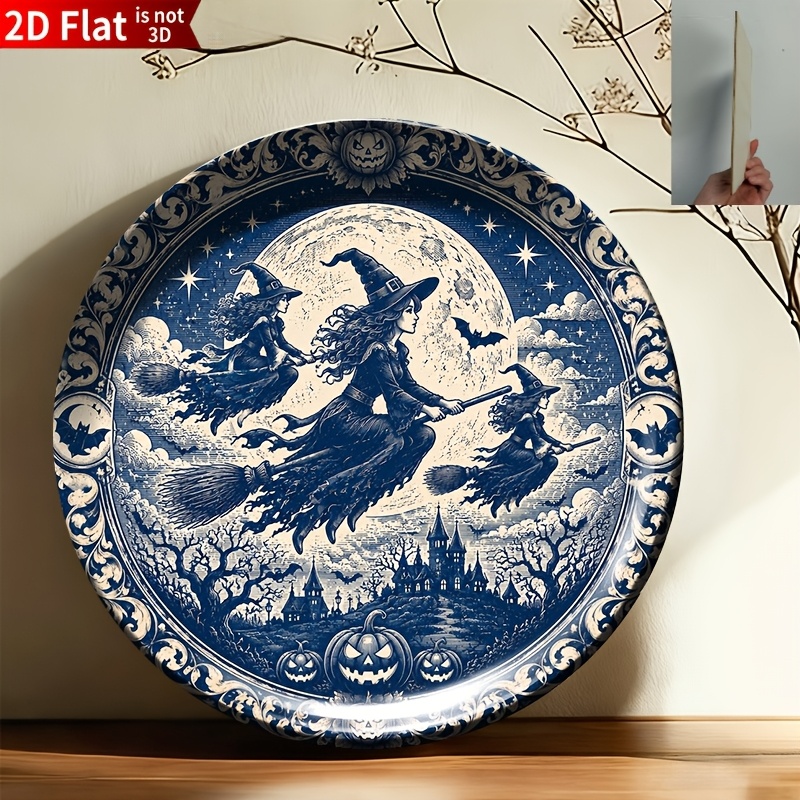 TEMU 2d Flat, 1pc Wooden Ceramic Pattern Decorative Plate, Halloween Flying Art Ornament (for Decorative Use , Non-food Contact) - Suitable For