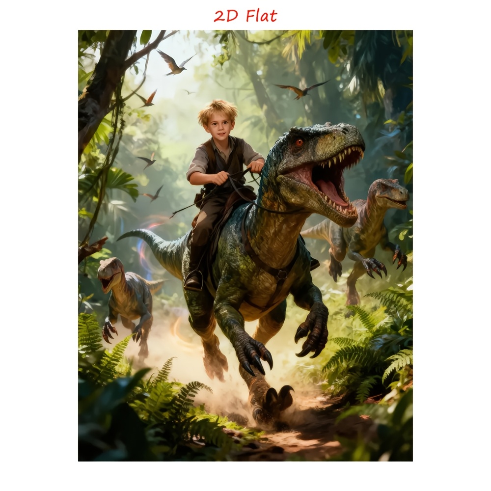 TEMU 2d Flat, 2d Flat, 2d Design, Custom Dinosaur Rider Portrait Canvas Poster, Personalized Prehistoric Adventure Wall Art, A Festive Gift For Kids,