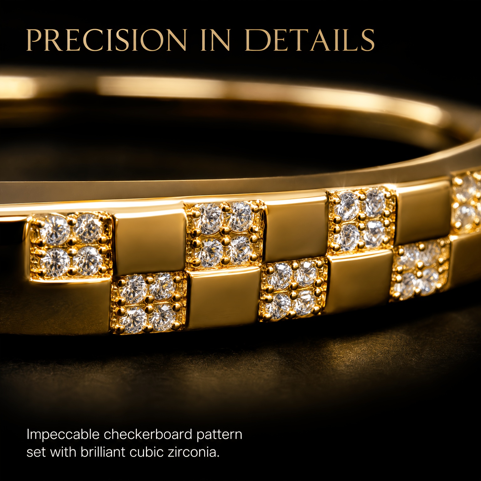 Women's Checkerboard Bangle Bracelet with Synthetic Zirconia