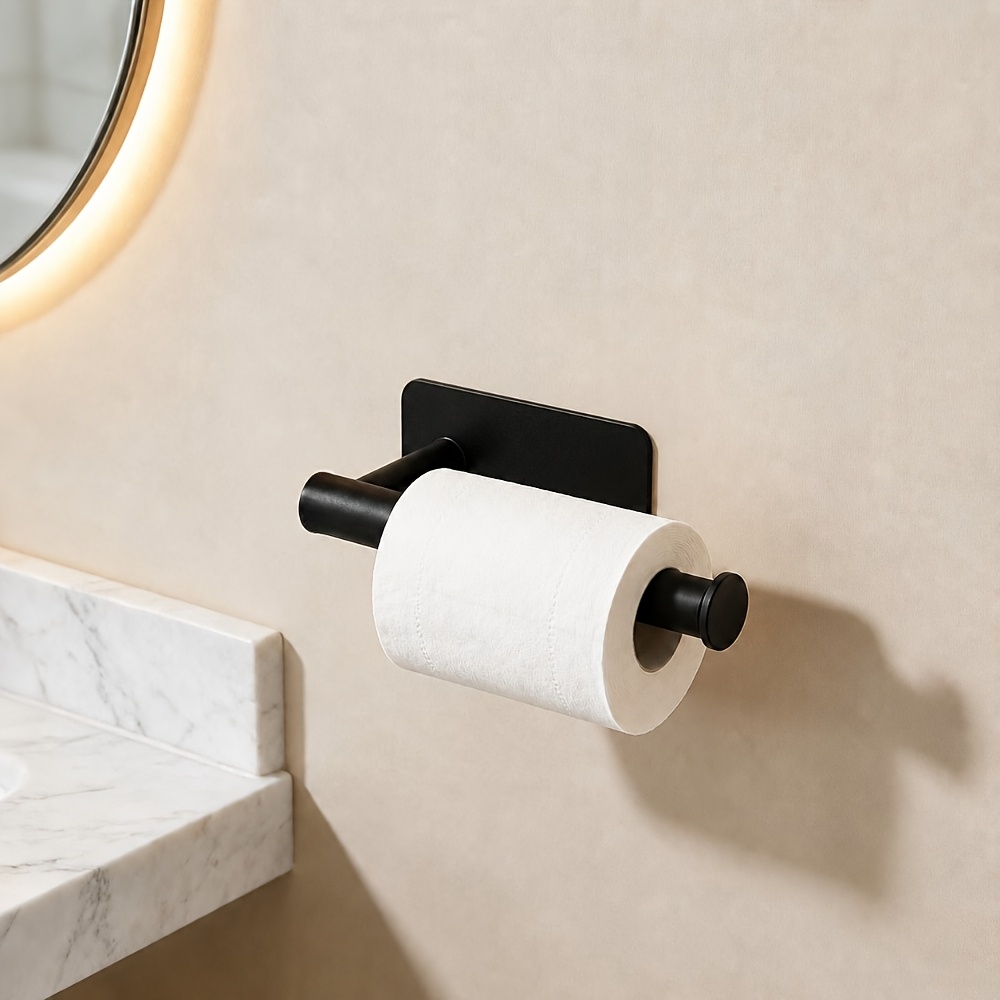 Bathroom Toilet Paper Holder - Self-adhesive Wall-mounted Device, Plastic Material, Toilet Paper Rack, On Wall, No Drilling Needed, Space- And , Nordic Minimalist Style