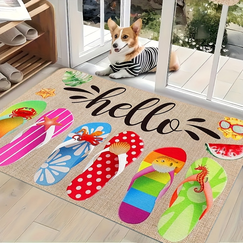 TEMU 1 pièce Nouveau Paillasson Printemps/Été Imprimé Pantoufles Colorées, Tapis de Décoratif, Paillasson Coloré, Motif Pastèque Tranchée, Tapis de