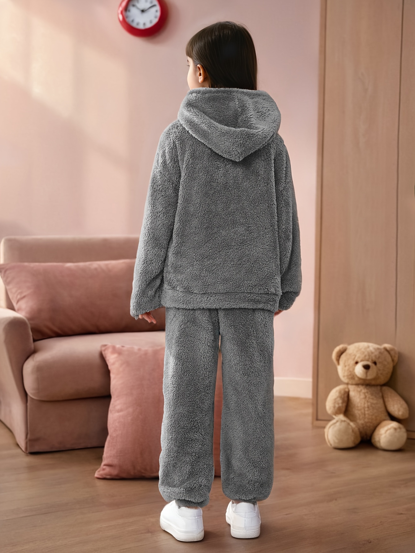 girls fashionable fleece hoodie pants set cozy gray winter Temu