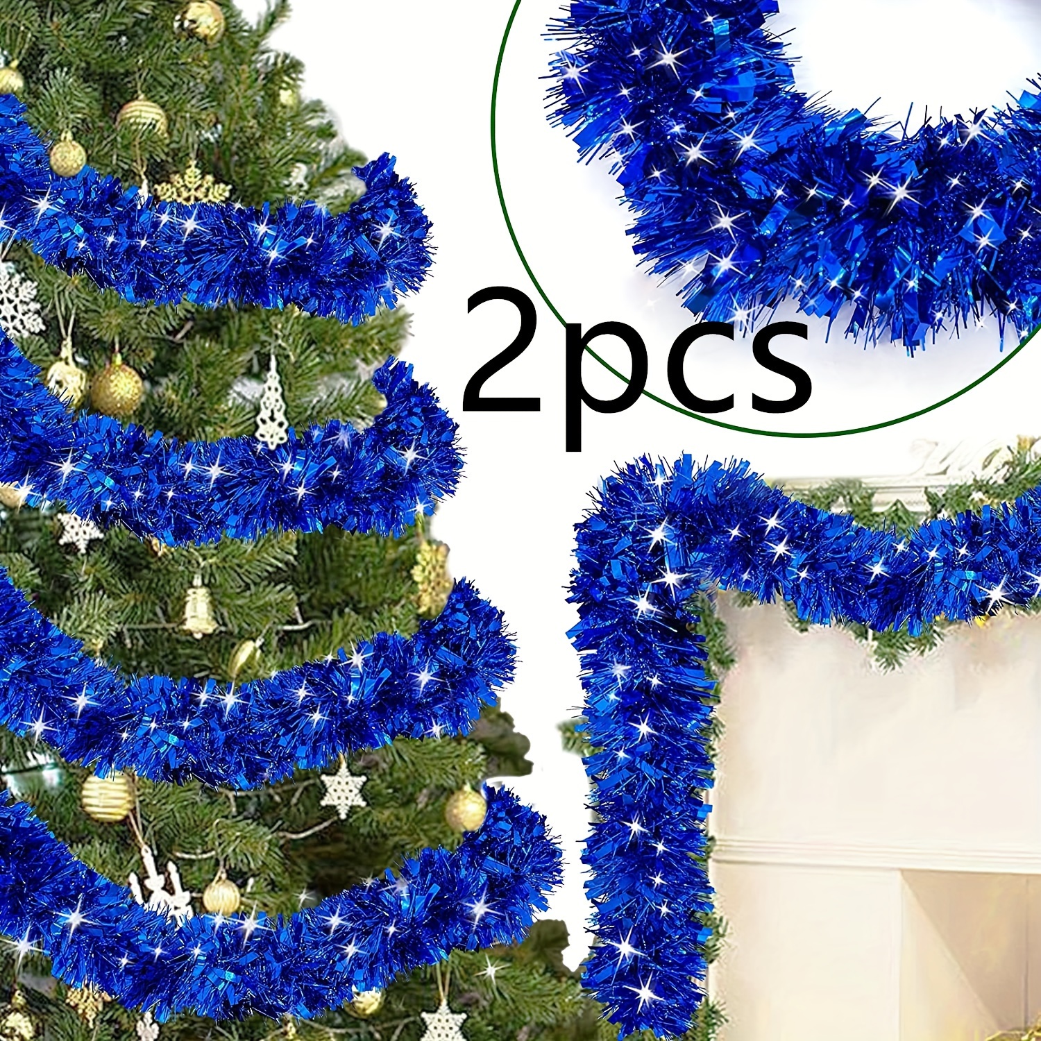 Image of 2pcs, Metal Wreath Christmas Tree Ornaments, Thick Metal Streamers Christmas Wreath Holiday Christmas Decoration Home Indoor Party Supplies