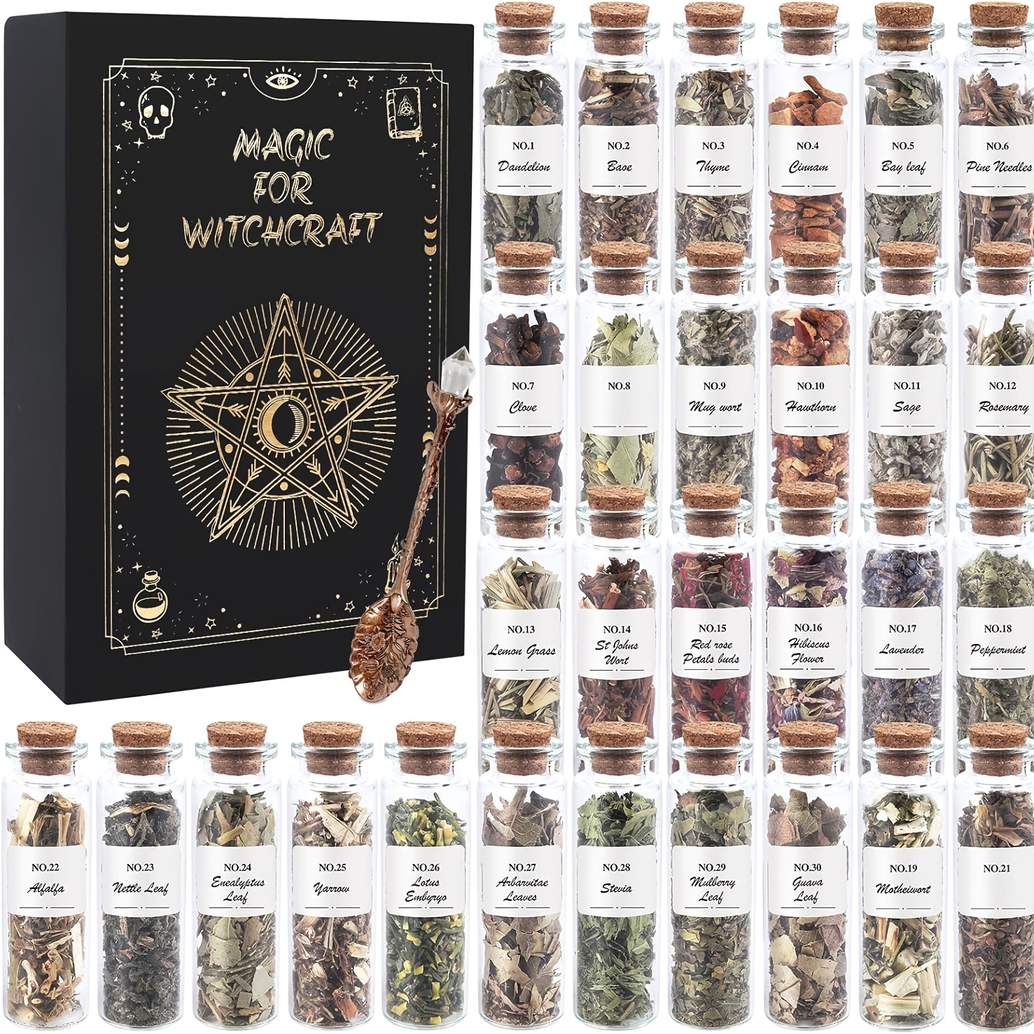 Image of 30 Herbs For Witchcraft Herbs & Flowers Set - 30 Kinds Dried Box Suitable For , Altar Decor, Diy Spell , Incense Making, Wiccan Gifts For Beginners & Experienced Crafters, Botanicals For Practices
