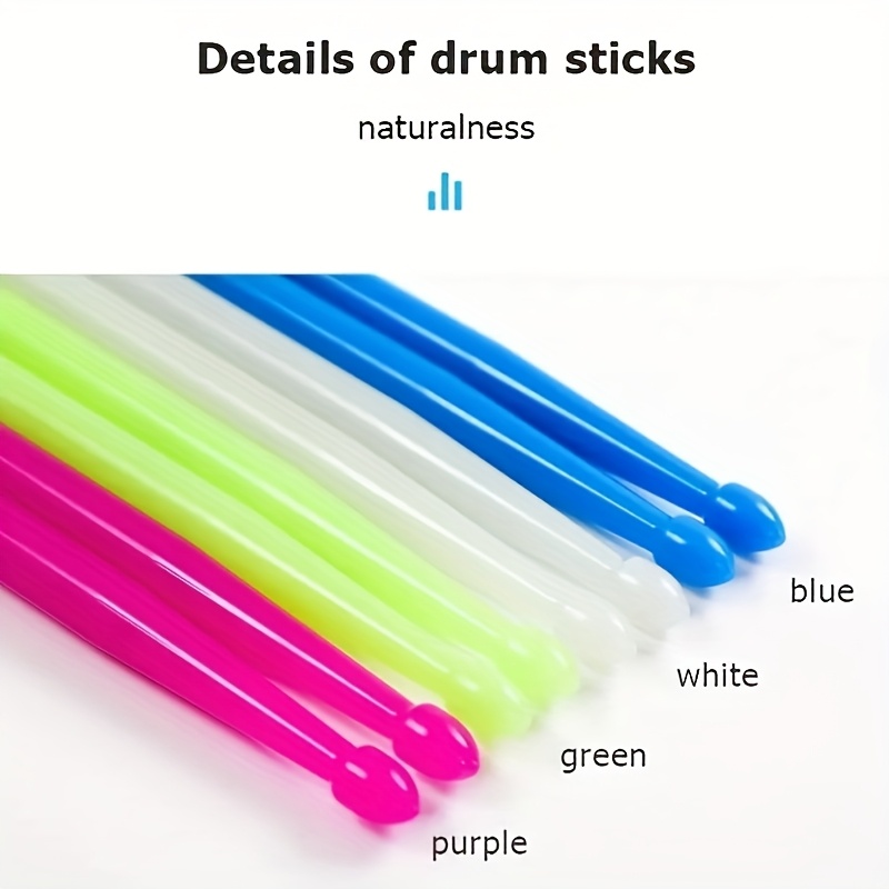 5A Batería Fluorescente - Cabeza de Batería con Color Neón y Luz en la Oscuridad con 5 Tamaños Vibrantes (Blanco, Rosa, Azul, Verde, Morado) para Jazz y Bateristas Principiantes - Accesorios de Batería de Alta Calidad No Eléctricos, Accesorios de Batería, Batería Vibrante, Diseño Luz en la Oscuridad