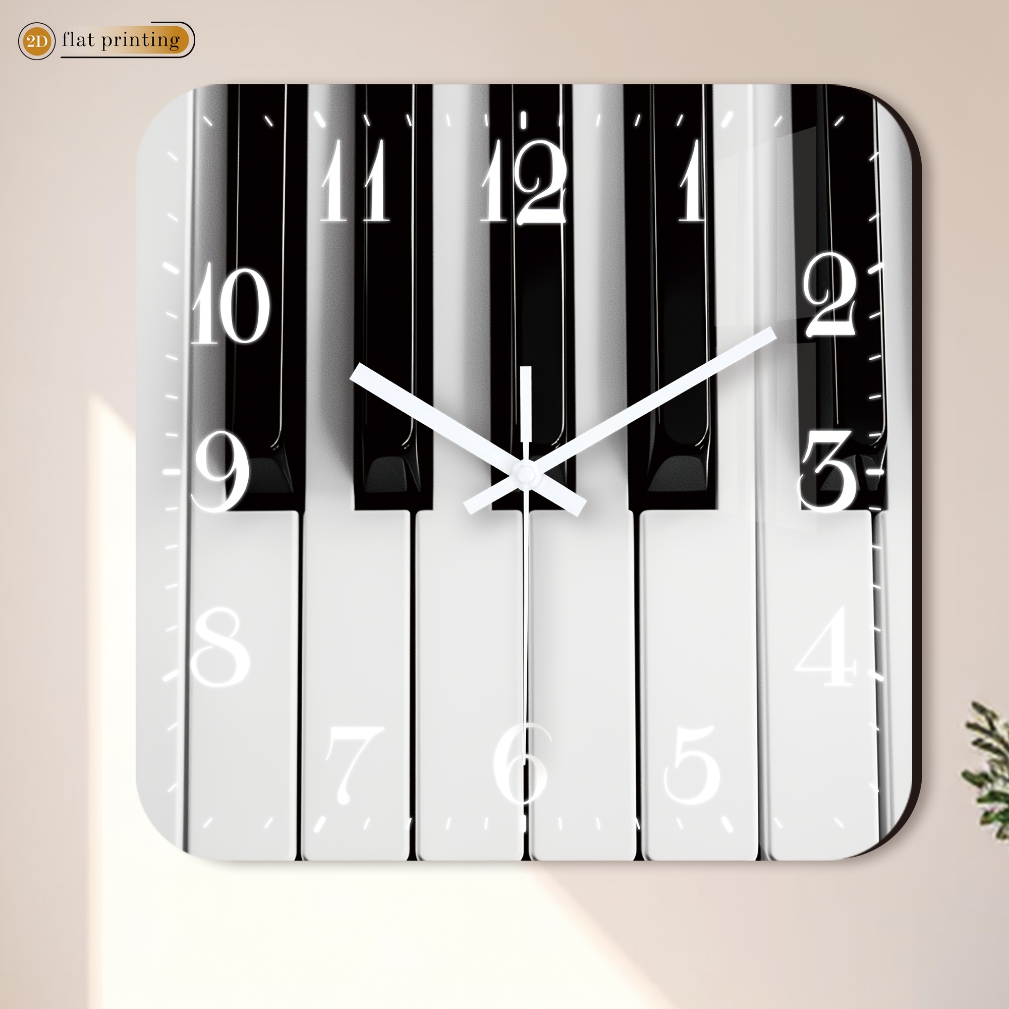 1   pianotoetsen wandklok, houten vierkante   wandklok voor thuis - 2d platte bedrukking, geschikt voor woonkamer-, eetkamer- en keukendecoratie, paasdecoraties, valentijnsdag- en ramadancadeaus (aa-batterijen niet inbegrepen), 2d plat