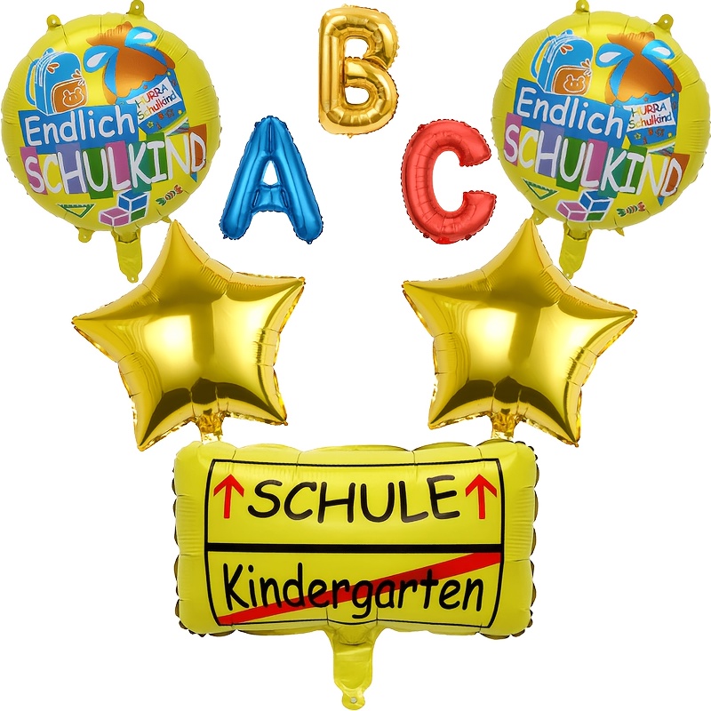 Image of 8pcs Schulkind Back-to- Aluminum Foil Balloon Set, Blue, Golden, Red + "school" Round Balloon + Foil Combination, School Supplies, Campus Themed Decorations, Back-to- Celebration Scene Decor