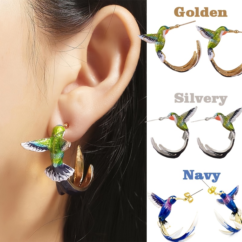 

3 Pairs Of Cute And Creative Hummingbird Earrings, Beautifully , Hypoallergenic, Alloy Hummingbird Hoop Earrings, Suitable For Daily, Party, Vacation Wear And Gift