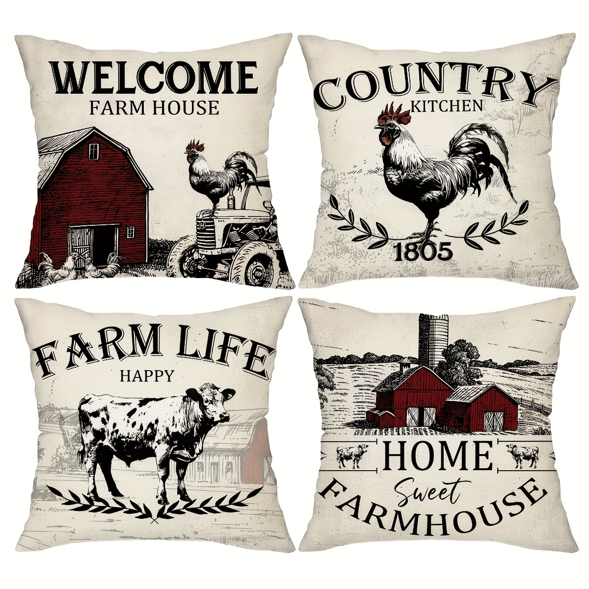 

4pcs, Animals Throw Pillow Covers, Retro Farm Decor Cushion Covers, 18in*18in, Decorations For Home, For Couch Sofa Living Room Bedroom, Without Pillow Inserts