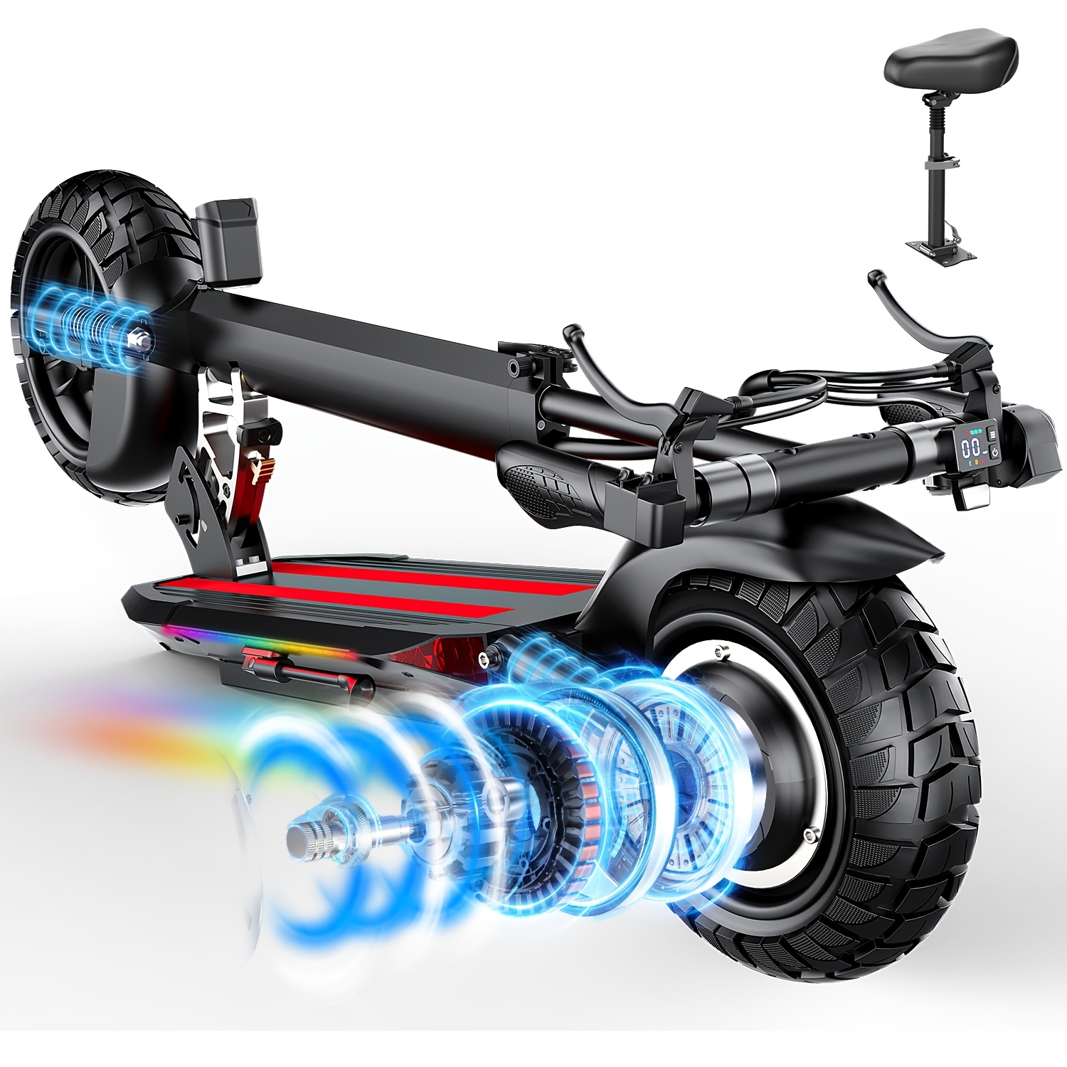 TEMU Single Motor Scooter, 48v 30a/15a Commuter Scooter, Large Capacity Battery For 55/35 Miles Long Range, Folding For Easy Carrying, 11/10in