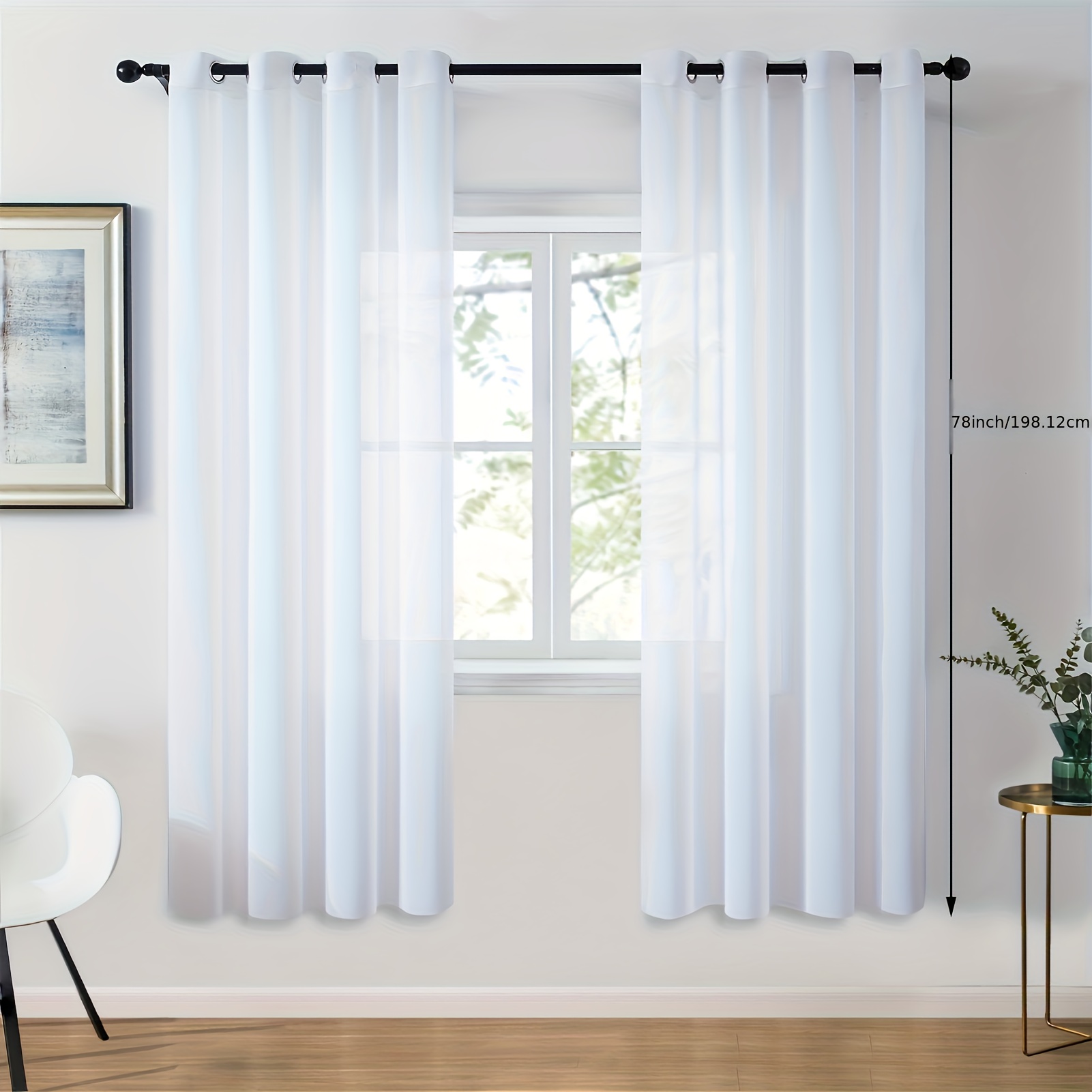 TEMU Lot de 2 rideaux voilages à œillets et dessus ouvert, chiffon 100 % - Convient pour salon, chambre, salle à manger - Rideaux filtrant - Lavables