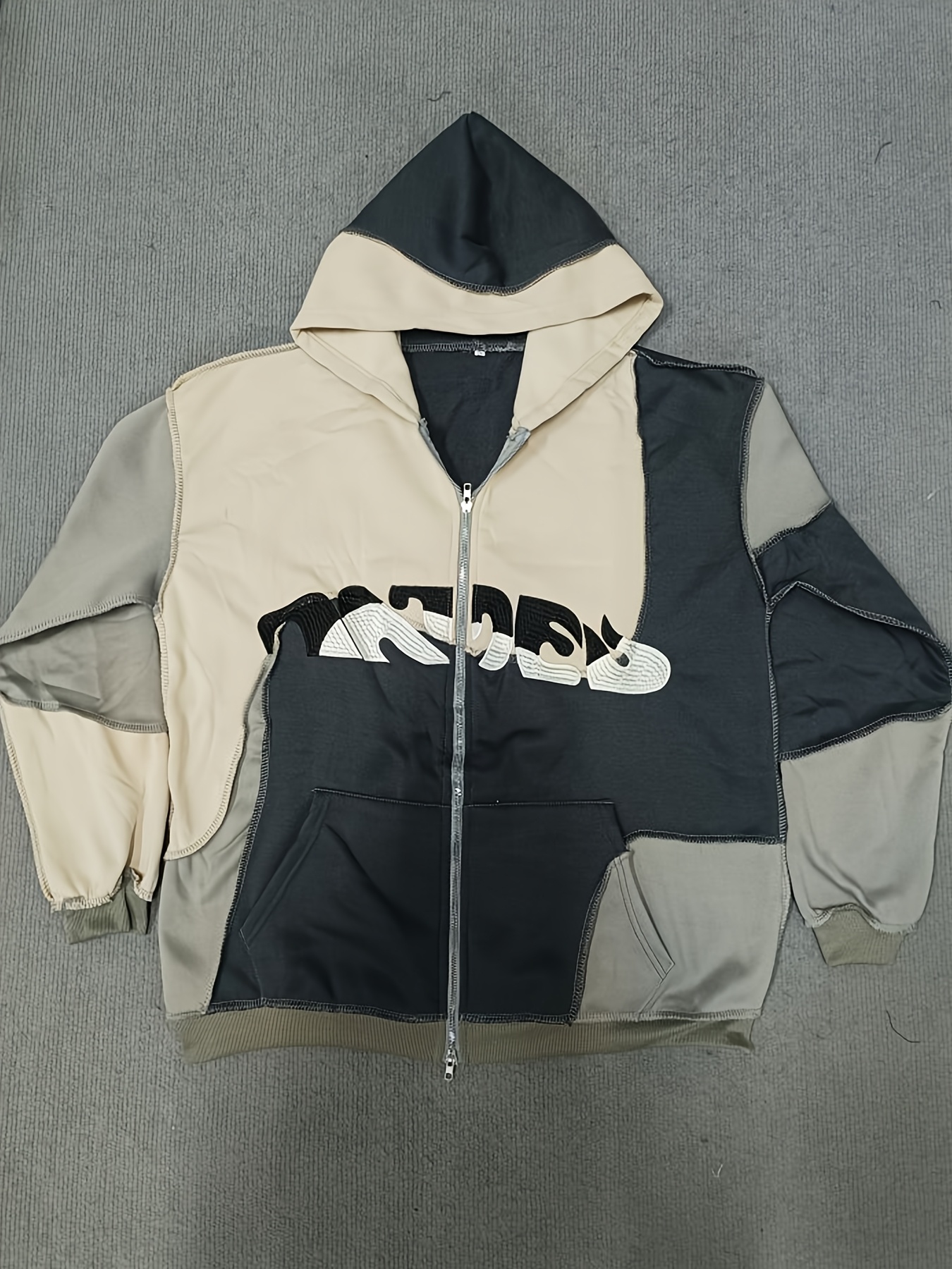 2025 미국 스타일 트렌디 브랜드 패치워크 레트로 지퍼 업 힙합 스트리트 캐주얼 카디건 유니섹스 후디 스웨트셔츠