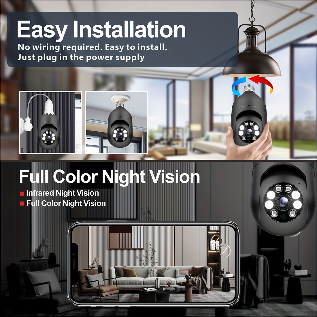 Camara De Seguridad Para Casas 2K Outdoor Light Bulb Security