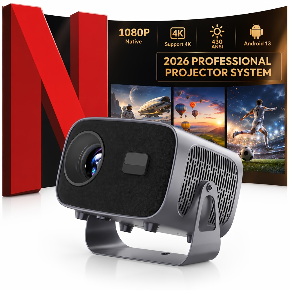 TEMU 4k Portable Projector, Native 1080p, Wifi 6 Smart Android 13, Multi-device Streaming, Auto Focus & Keystone, Adjustable Screen, Mini Led Cinema,