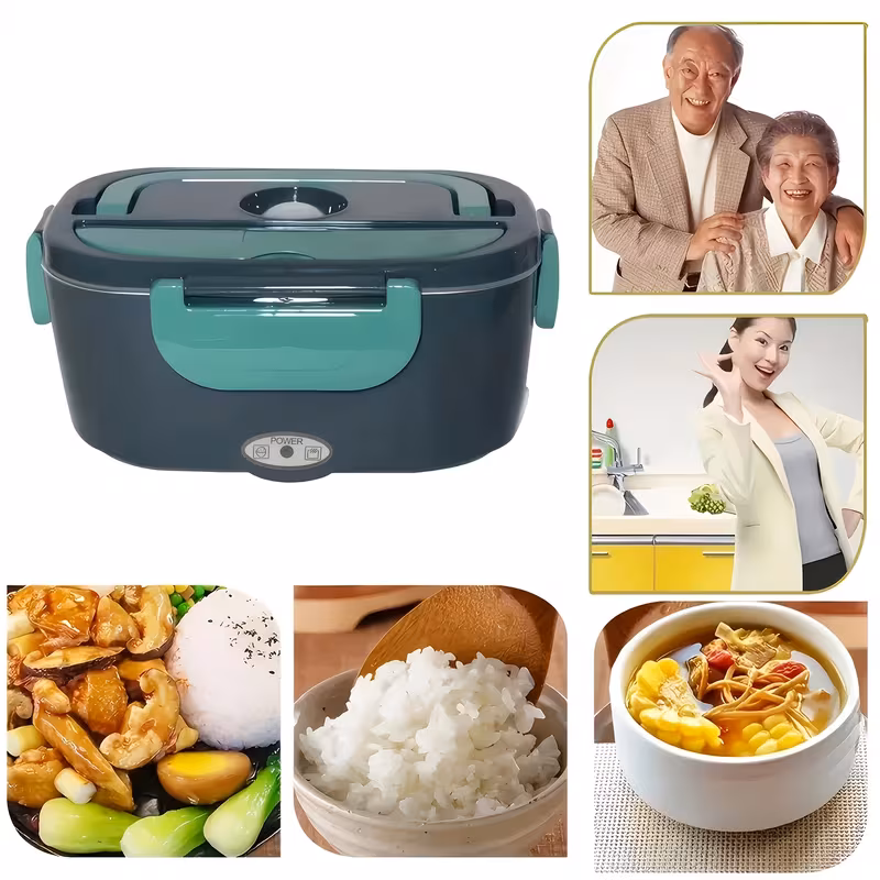 portable insulated heating student lunch box hot food waterless heating 50 72oz stainless steel container soup pot fruit box leak proof stainless steel container with car plug 12v 24v suitable for cars and trucks spoon details 4