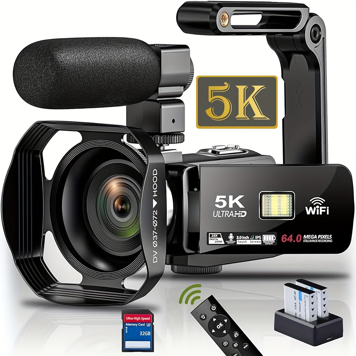 

5k Video Camera 64mp Camcorder Ir Night Vision Vlogging Camera 18x Zoom Wifi Digital Camera For Youtube 3.0'' Touch Screen Recorder Camera With 32gb Sd Card, Microphone, 2.4g Remote Control
