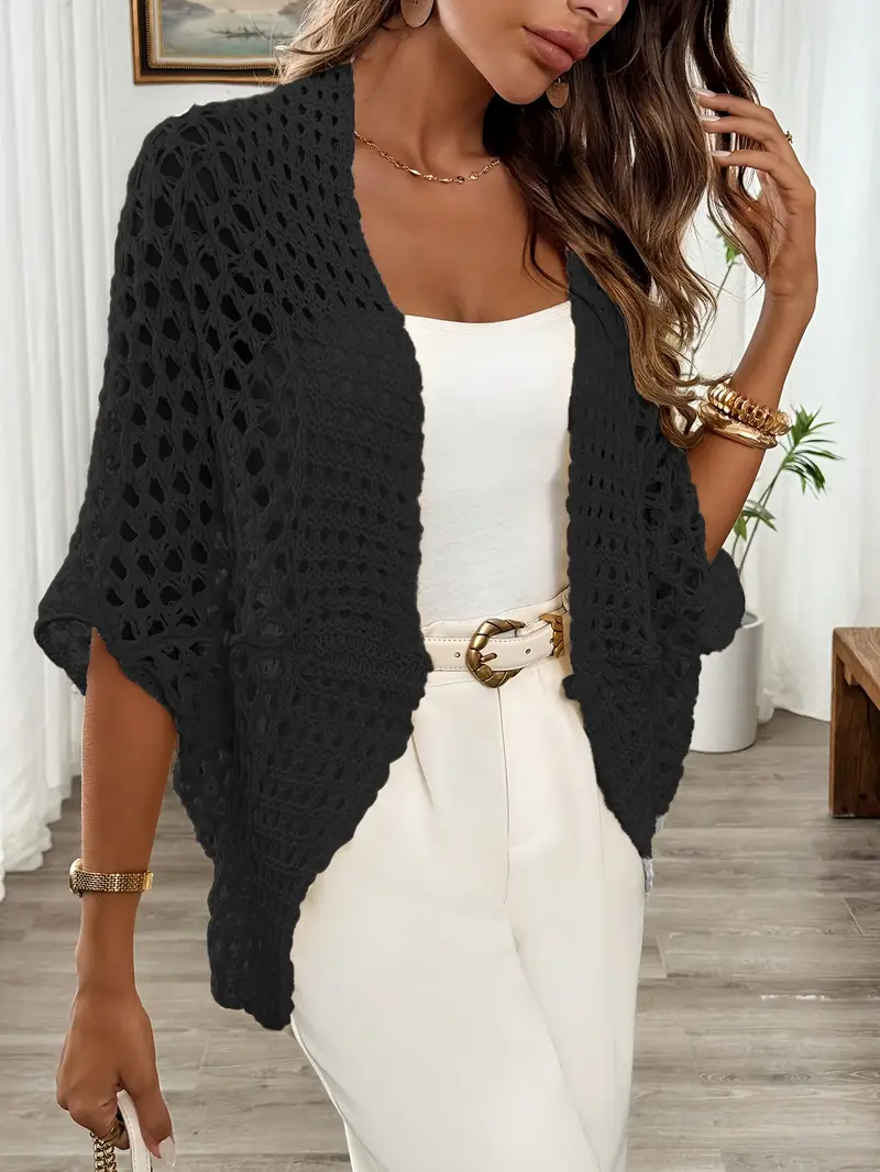 womens elegant open cardigan with batwing sleeves loose fit and lace design for spring and summer details 38