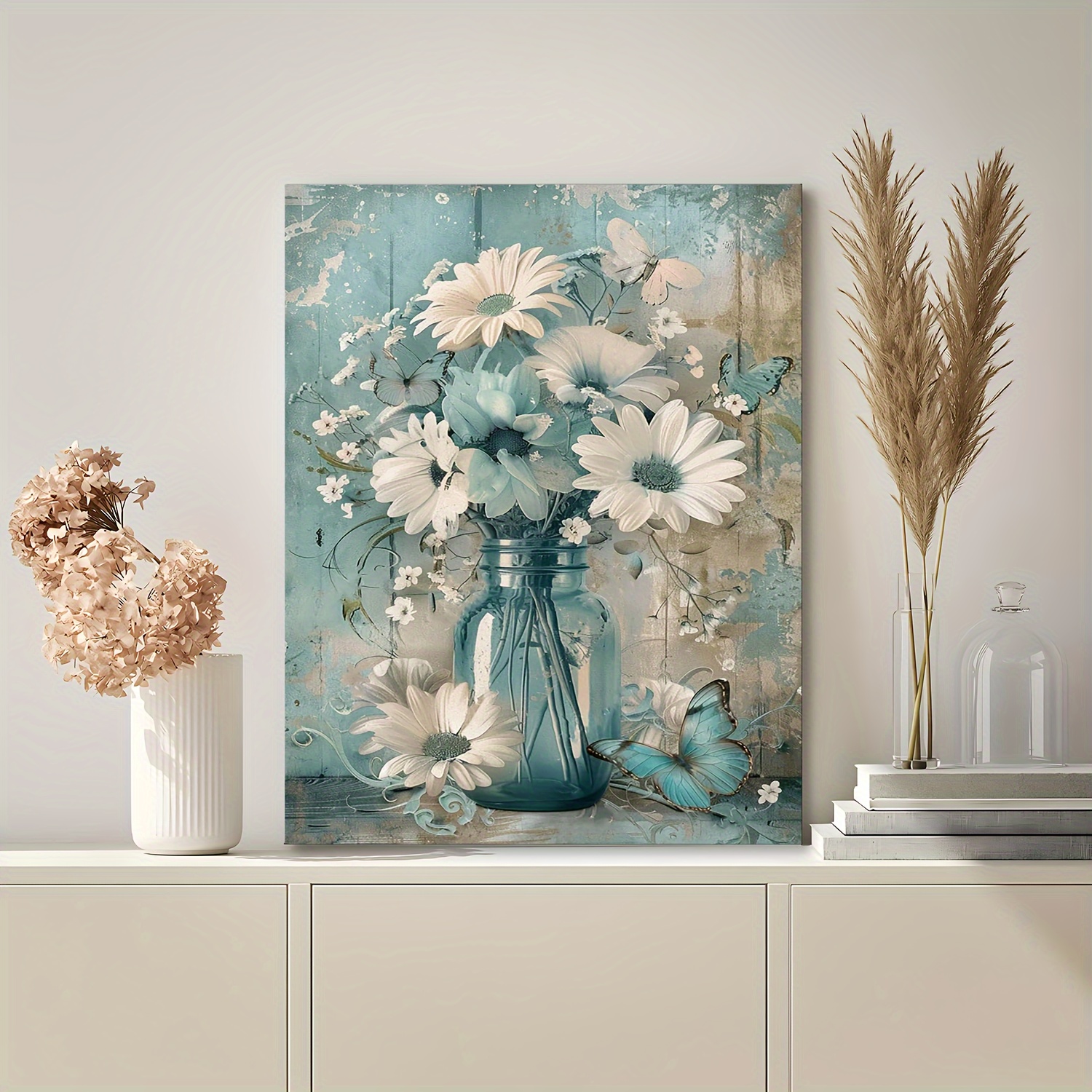 Leinwandbild Blumenmuster – 3-teilig, Je 30,5x40,6 Cm, Gerahmt, Moderne Wanddekoration