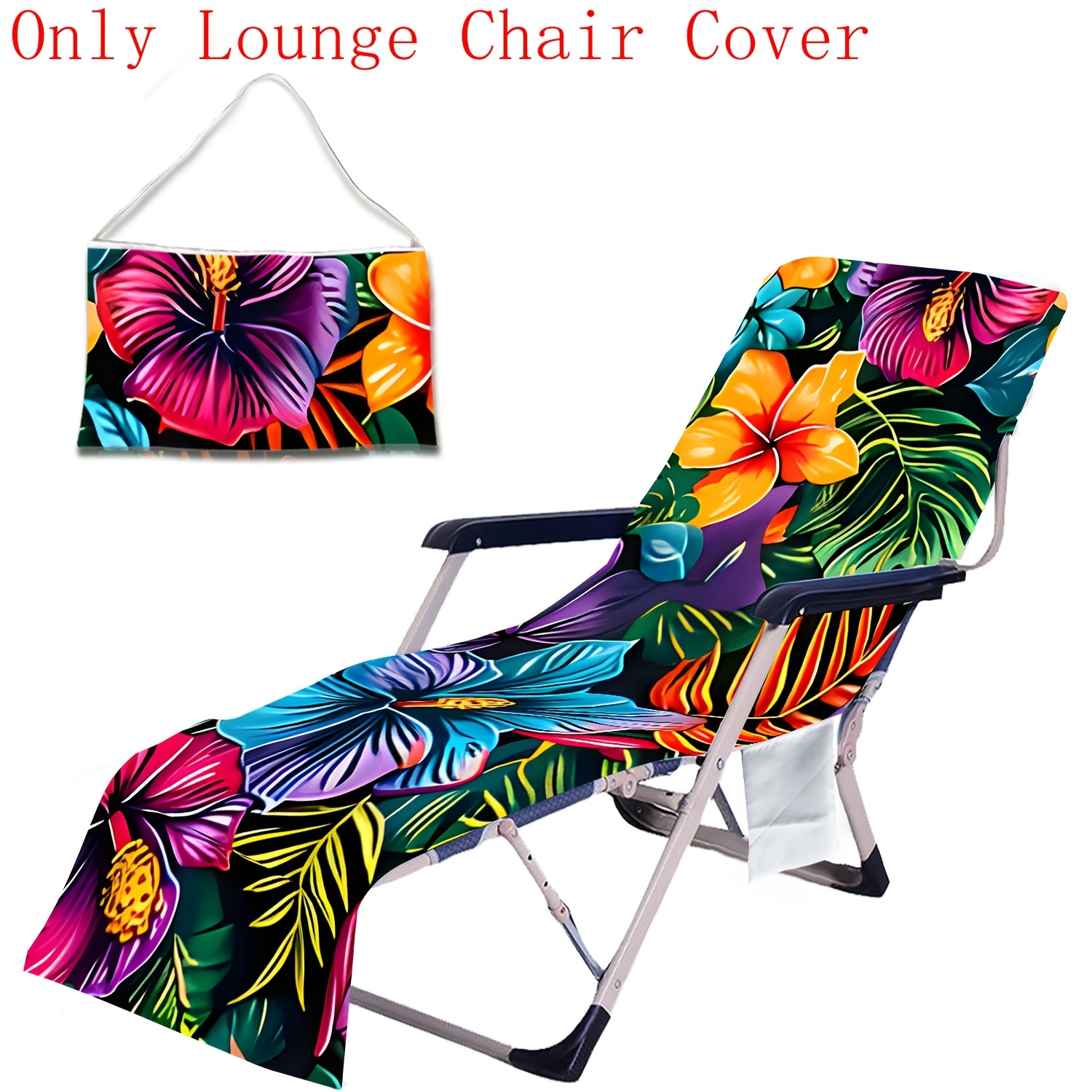 TEMU 1 pièce Housse de chaise de plage à fleurs et feuilles de palmier pour et l'été, Housse de serviette pour chaise longue de plage à fleurs ,