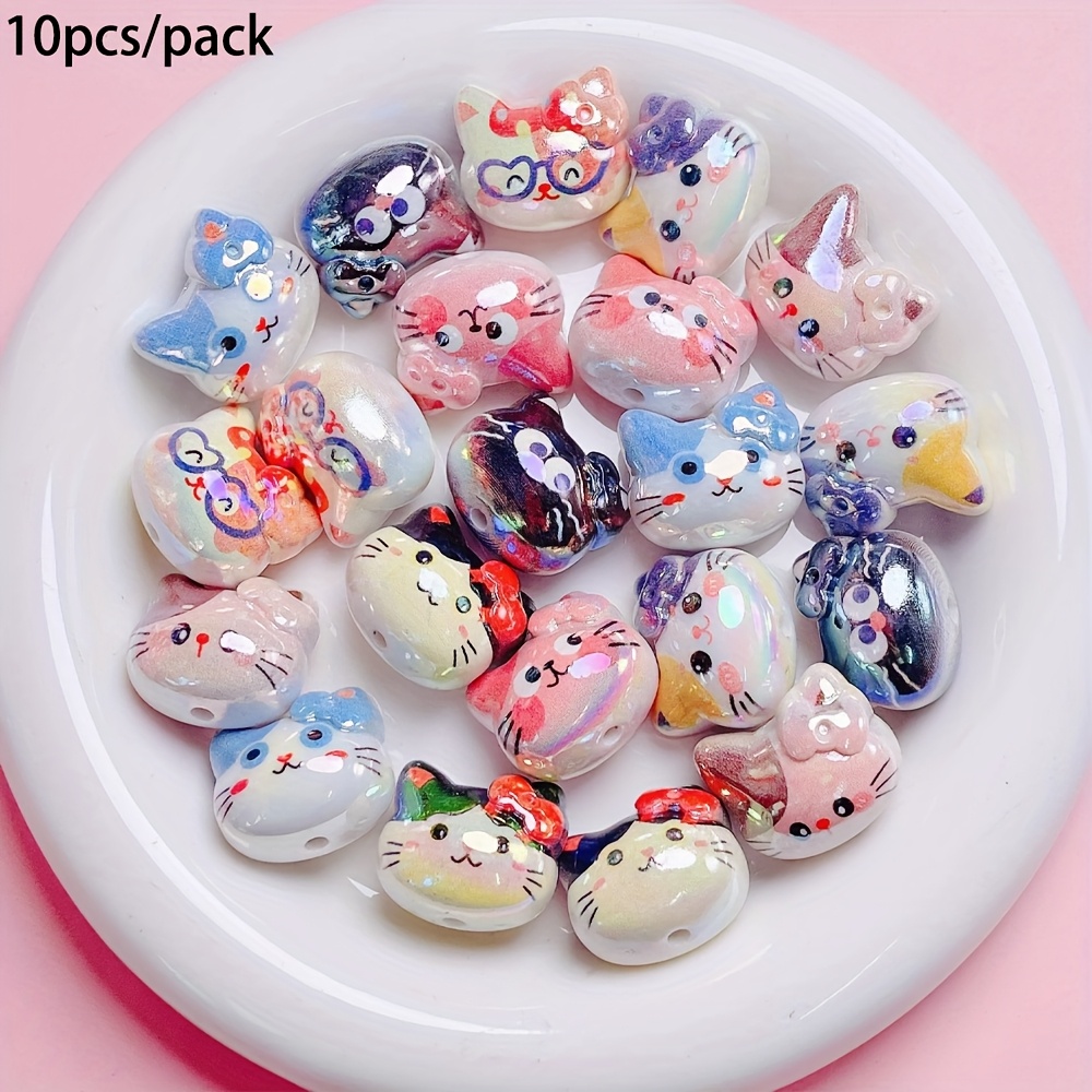 TEMU 10pcs Set Of Cute Three-dimensional Cat -hole Beads, Mixed Colors, Suitable For Diy Phone Charms, Keychains, Bag Chains, And Other Handicrafts