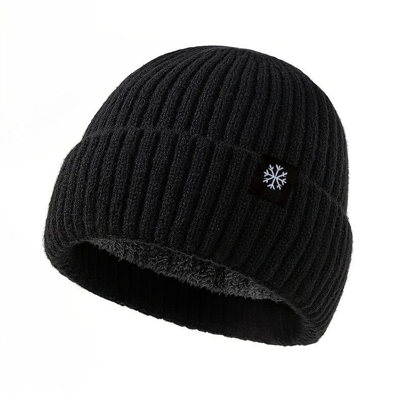 TEMU Fashion Snowflake Embroidered Beanie, Unisex Winter Season Fleece-lined Thick , Holiday Party Hip-hop Brimless Cap, Outdoor Casual Warm Pullover