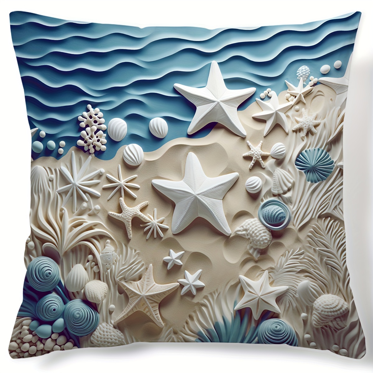 

1pc Beach-themed Starfish Print Decorative Pillow Cover - Soft & Comfortable, 100% Polyester With Invisible Zipper Closure - Ideal For Bedroom, Sofa, And Home Decor - Hand Wash Only