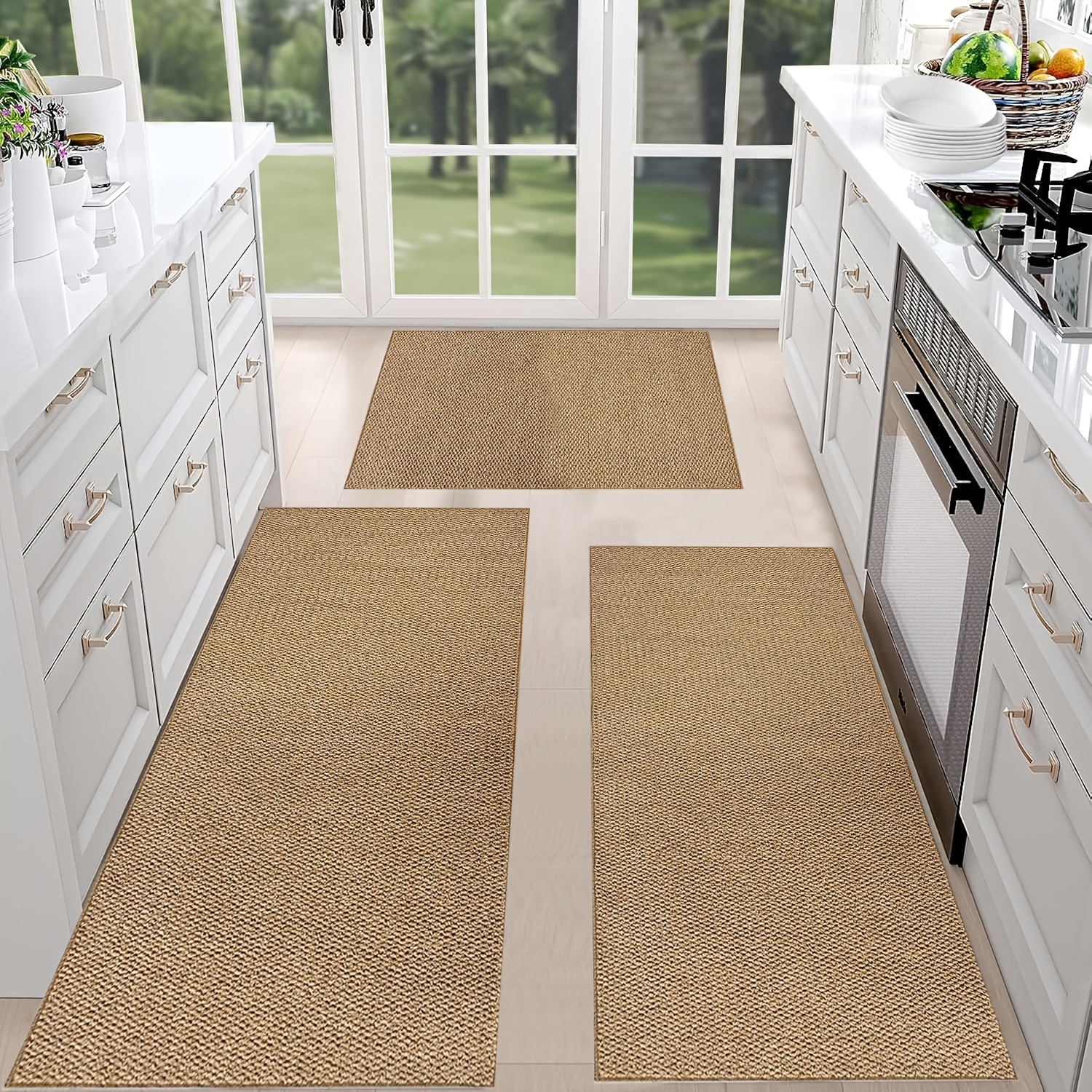 Kitchen Runner Rugs Set of 2, Abstract Geometry Pattern Indigo Blue Rubber Non-Slip Area Collection Rug High Traffic Areas for Hallway,Bathroo並行輸入 Ileading 3 Piece Boho Kitchen Rug Sets with Non-Slip Runner